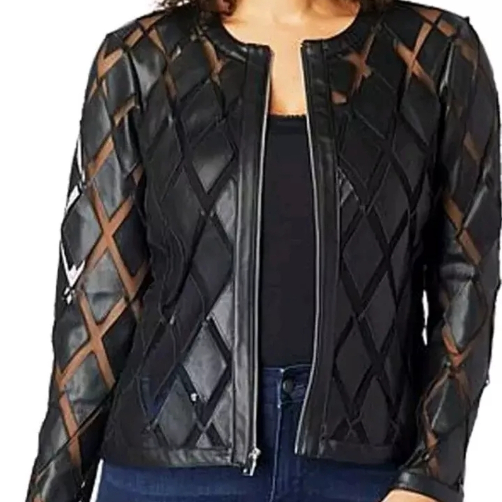 Colleen Lopez Black Leather Mesh Jacket